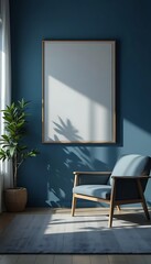 Wall Mural -  wall with lank frame poster mockup. Scandinavian boho home interior design of modern living room generative AI