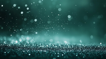 Wall Mural - Glittering green bokeh background, festive abstract sparkle with light particles