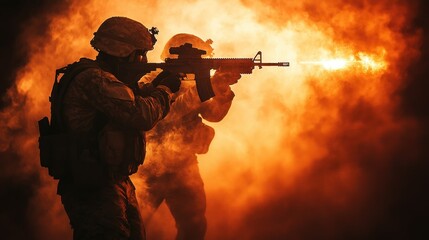 Soldiers in Combat: A Silhouette of Warfare