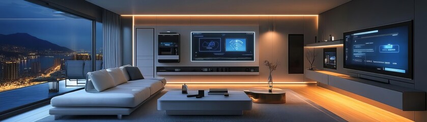 futuristic smart home with integrated ai, high-tech appliances, advanced home automation, modern and