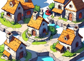 Sticker - Charming Stone Cottages Illustration