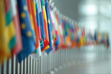 a row of flags from different countries are displayed in a row. the flags are of various sizes and c