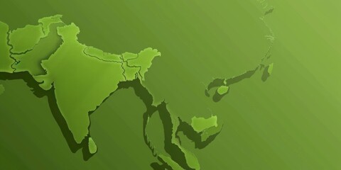Wall Mural - a green map of the world with india and china highlighted. the map is very detailed and shows the bo