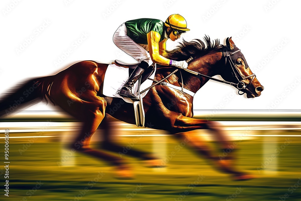 Horse racing action illustration featuring a jockey on horseback in ...