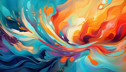 Wall Mural - Vibrant Abstract Artwork A Fusion of Warm and Cool Tones Creating a Dynamic Visual Experience