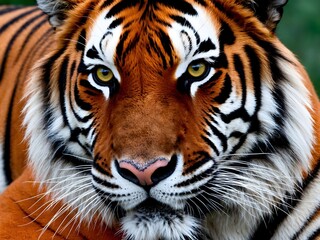 Close-up detail portrait of Sumatran tiger, Panthera tigris sumatrae, rare tiger subspecies that inhabits the Indonesian island of Sumatra.