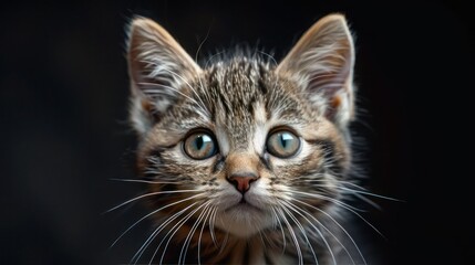 Cute Tabby Scottish Kitten with Big Eyes Looking Playful and Curious