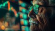 © doraclub - Elderly Woman s Captivated Face Reflects Crypto Trading Graphs on Screen