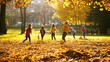 © Felippe Lopes - Children run and play in a park filled with autumn leaves.