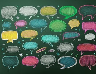 Wall Mural - A cute crayon frame speech bubble set. Hand drawn chalk pencil dialog balloons, Japanese handwriting doodle text clouds.