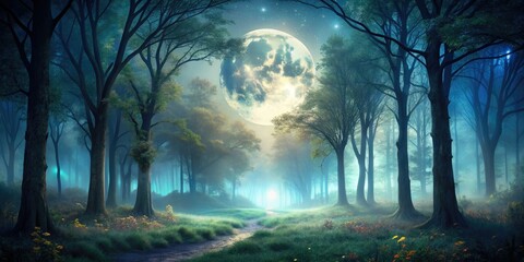 Soft focus whispered secrets mystical moonlit forest shadows