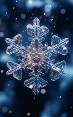 A stunning snowflake glistens against a dark backdrop, showcasing intricate patterns and the beauty of winter's chill.