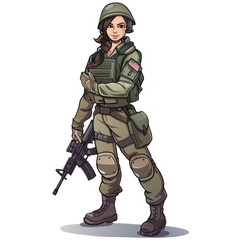 Wall Mural -  army action, cartoon soldier, white background