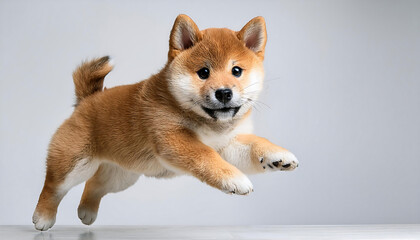 Poster - playful baby shiba inu puppy jumping in the air