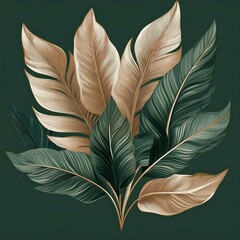 Wall Mural - Floral foliage, tropical leaves, artificial plants, Botanical art design for wedding logos, wall art, canvas prints, invite cards.