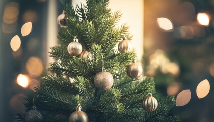 Wall Mural -  Christmas Tree With Baubles And Blurred Shiny Lights