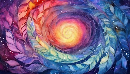 Imagining spiritual mental health holistic healing art watercolor painting illustration design abstract spiral universe background wallpaper