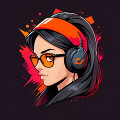 Wall Mural - Girl with Headphones  Graphic Design