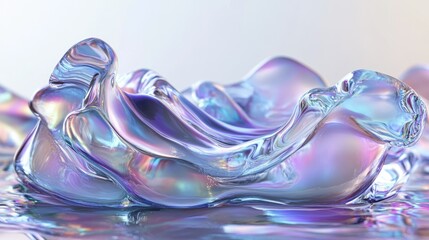 Canvas Print - Abstract Iridescent Liquid Form with Ripples and Reflections