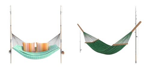 Relaxation clipart set, A serene collection of two stylish hammocks, On white background