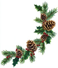 A realistic looking Christmas garland of tree branches, berries, and balls on transparent, PNG, and JPG files