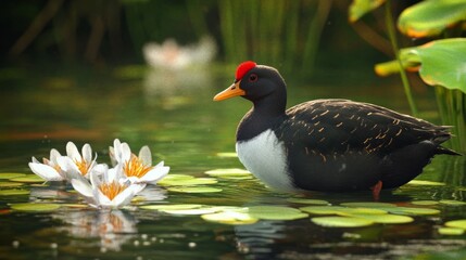 Wall Mural - Cute water bird lives by lake.