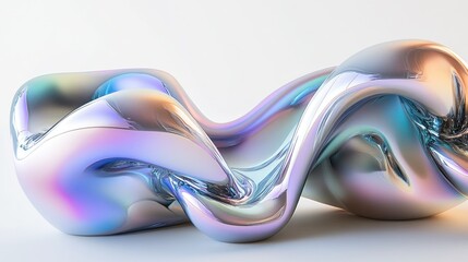 Poster - Abstract iridescent metallic sculpture on a white background