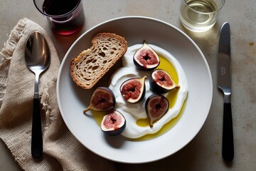 Zesty Goat Yogurt with Roasted Figs and Grain-Based Bread: A Savory Brunch Dish