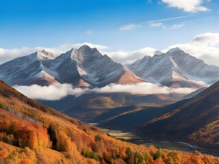 Wall Mural - A scenic view of a mountain range in autumn