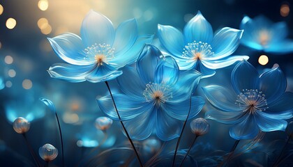 Wall Mural - Translucent blue flowers in an artistic image