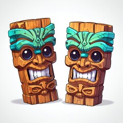 Poster - Two Cartoon Tiki Idols with Big Smiles