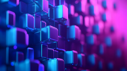 Wall Mural - Abstract 3D Blue and Purple Blockchain Technology Texture Background,