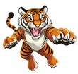 © purrfiction - A cartoon tiger with an open mouth, showing its teeth, leaps forward with its claws extended.
