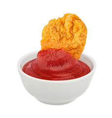 Wall Mural - Tasty nugget and small ketchup bowl isolated on white background