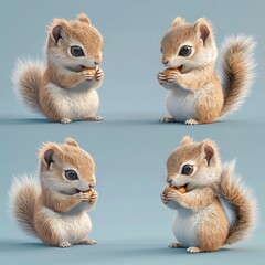 Wall Mural - Four cute squirrels eating snacks in a playful arrangement.