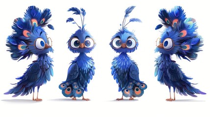 Poster - A colorful, whimsical blue bird character with large feathers and expressive eyes.