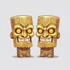 Wall Mural - Two Golden Tiki Masks