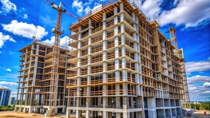 Fototapete - Tall building with many windows under construction , construction, architecture, skyscraper, urban, cityscape, development
