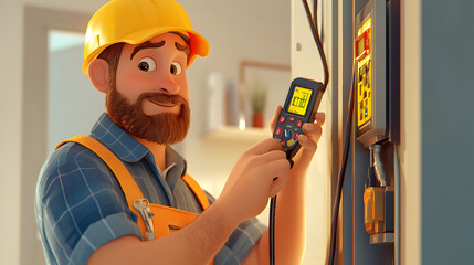 Wall Mural - Male Repairman Inspecting Electrical Control Panel with Tools