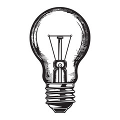 hand-drawn lightbulb vector illustration in black and white woodcut engraving style