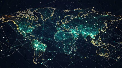 World map with digital trading lines, network world, international trade