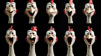 Poster - A collection of animated chicken expressions showing various emotions.