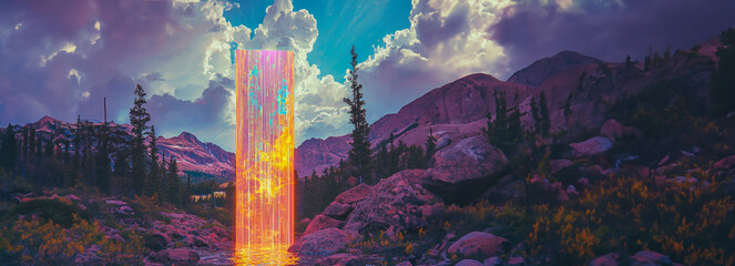 Wall Mural - Colorado's Surreal Glitch Portal Scanlines Transform Landscape