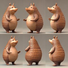 Poster - A 3D character model of a cute, cartoonish hedgehog-like creature in various poses.