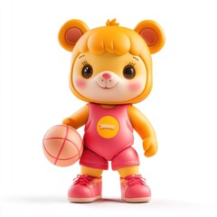 Canvas Print - A cute bear-themed character in sports attire holding a basketball.