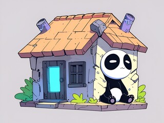 Poster - Cute Panda House Illustration