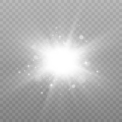 Wall Mural - light effect of white glowing light. solar flare. glow effect. starbursts with twinkling highlights.