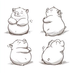 Poster - A cute cartoon pig depicted in four playful poses.