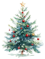 png festive watercolor christmas tree illustration