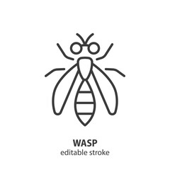 Wall Mural - Wasp line icon. Insect vector illustration. Editable stroke.